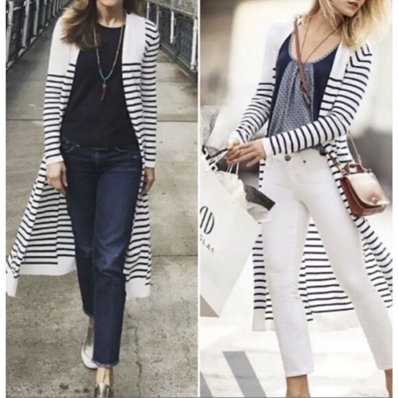 CAbi Cardigan Duster  Open Front Blue White 5141 Victory Size S - Picture 1 of 13